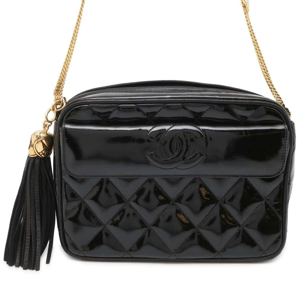 Chanel Mini Matelasse Coco Mark Tassel Patent Bag Black